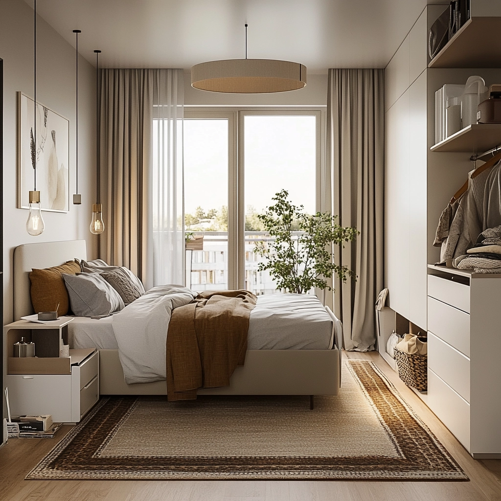 bedroom rug placement 79