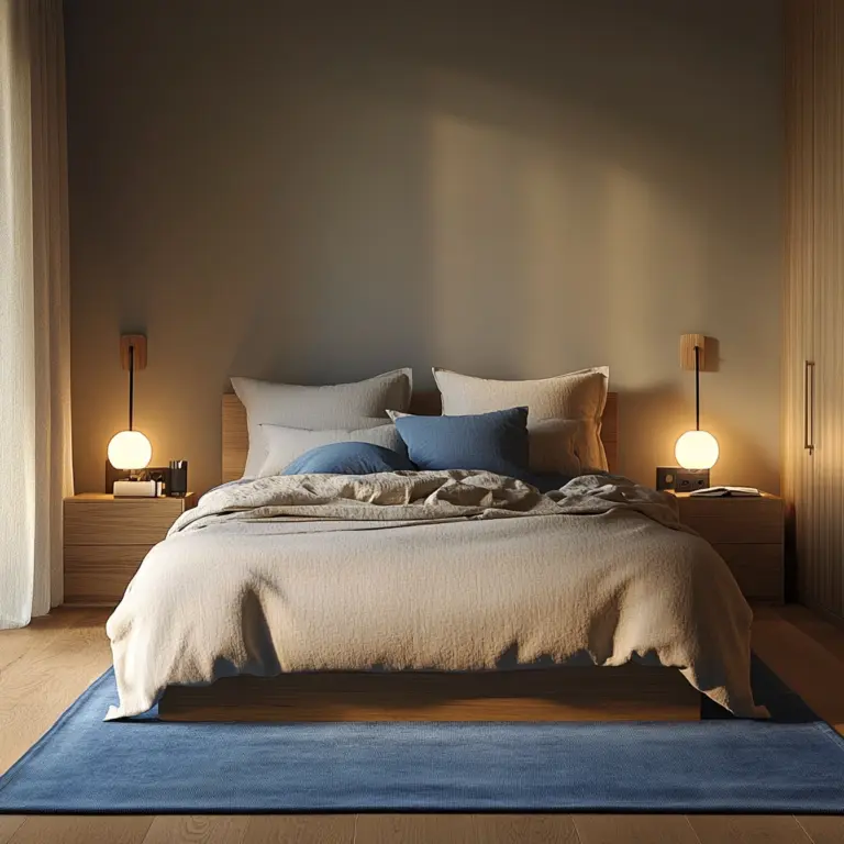bedroom with blue rug 1