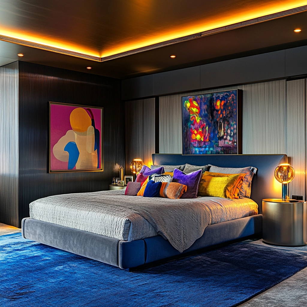 bedroom with blue rug 14
