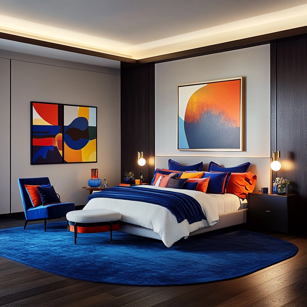 bedroom with blue rug 15