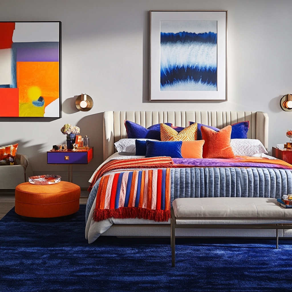 bedroom with blue rug 16