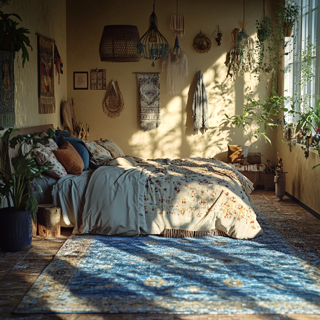 bedroom with blue rug 18