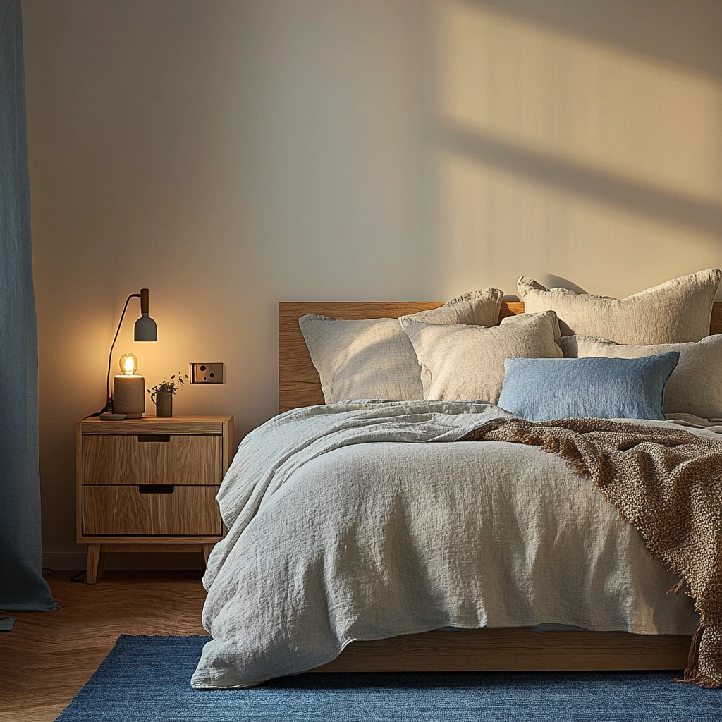 bedroom with blue rug 2