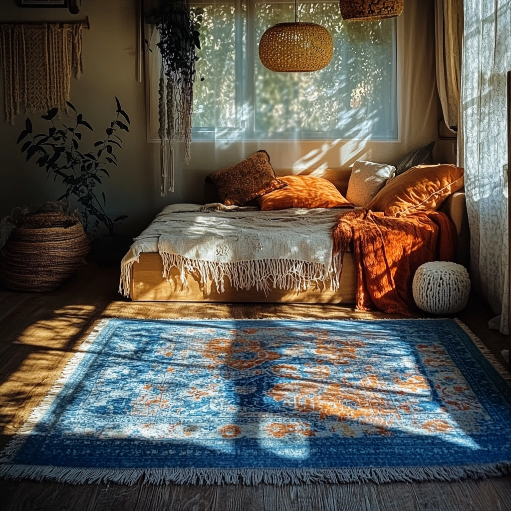bedroom with blue rug 20