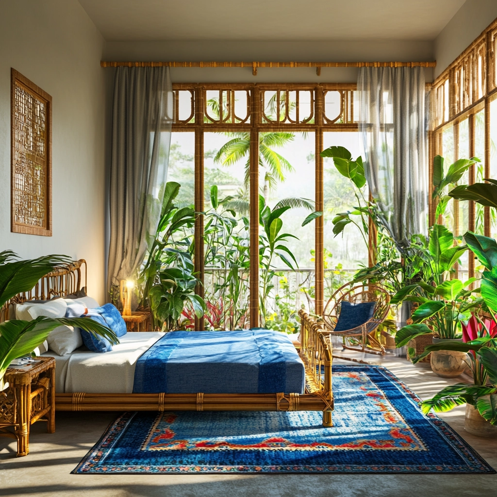 bedroom with blue rug 23