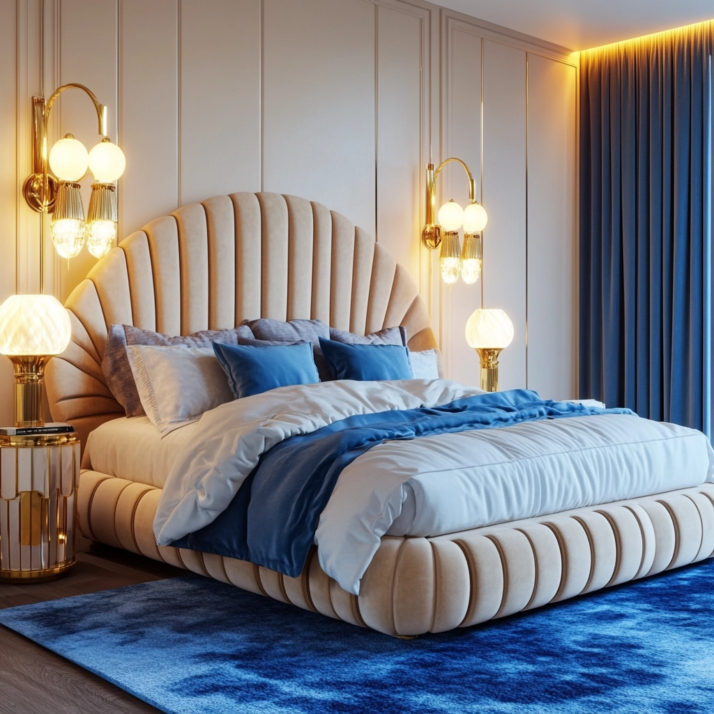 bedroom with blue rug 25