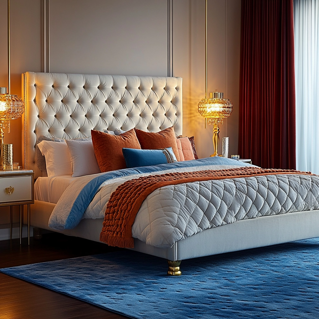 bedroom with blue rug 26