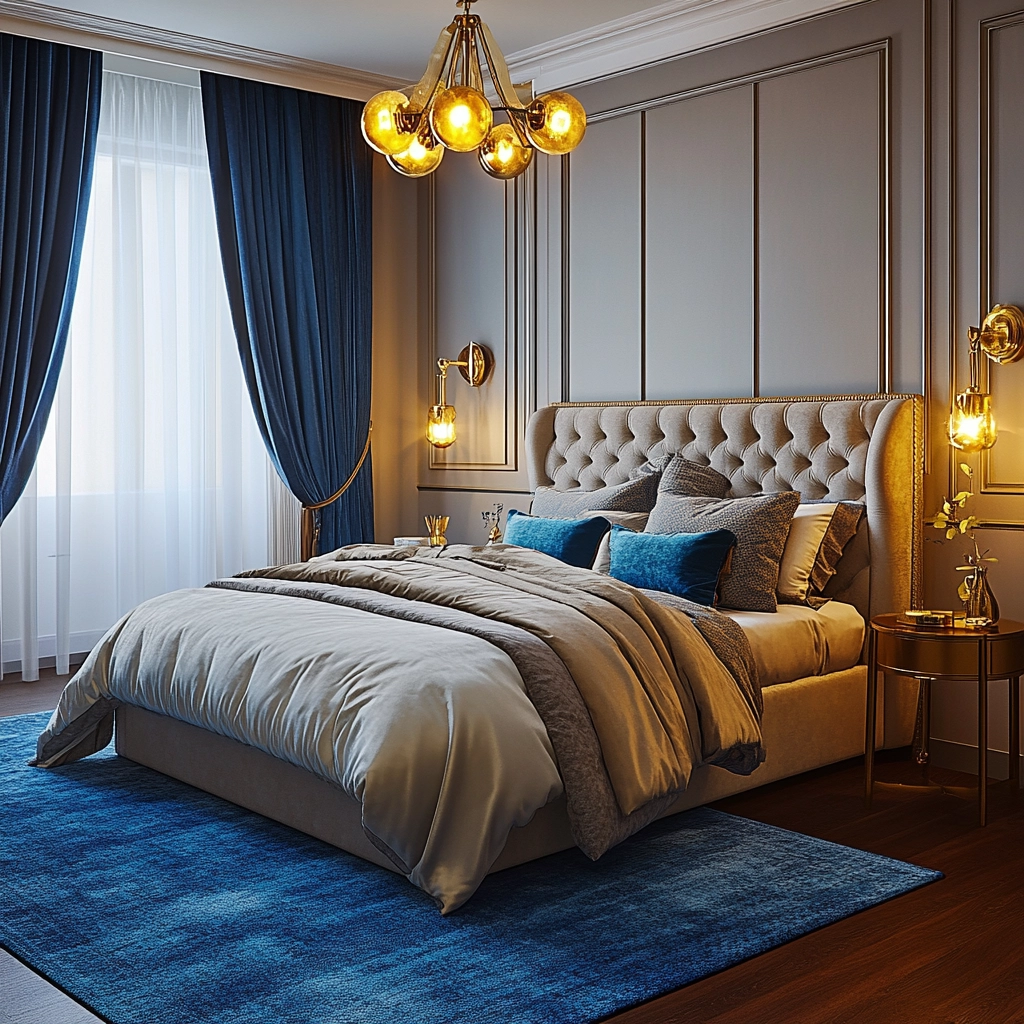 bedroom with blue rug 27