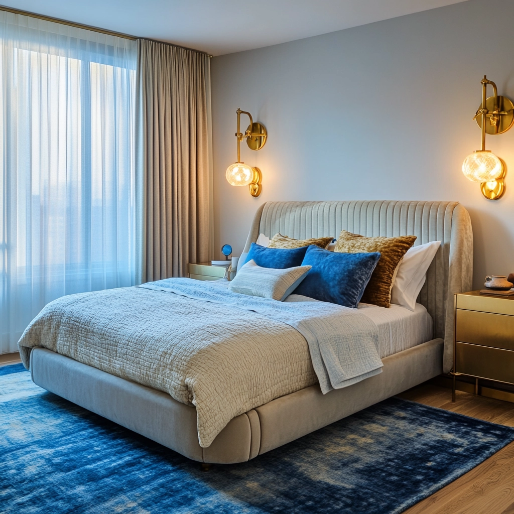 bedroom with blue rug 28
