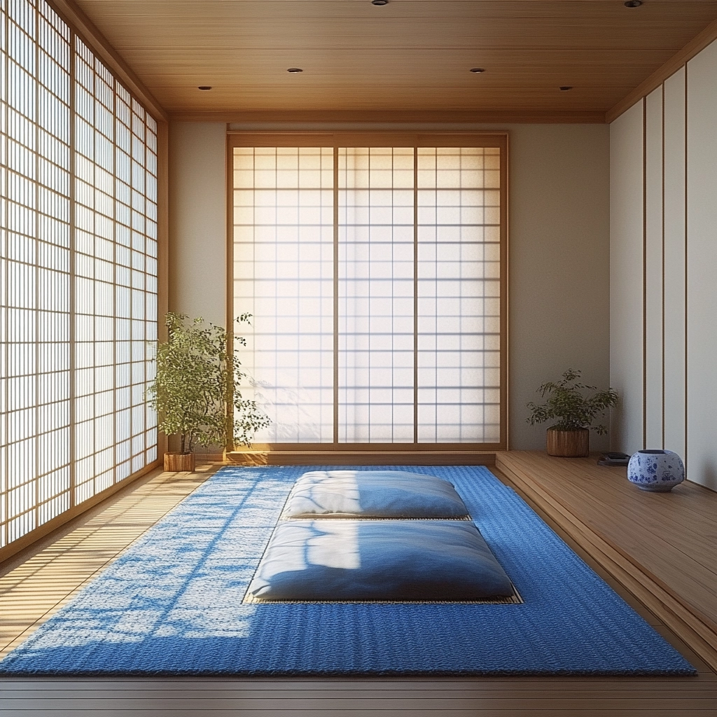 bedroom with blue rug 30