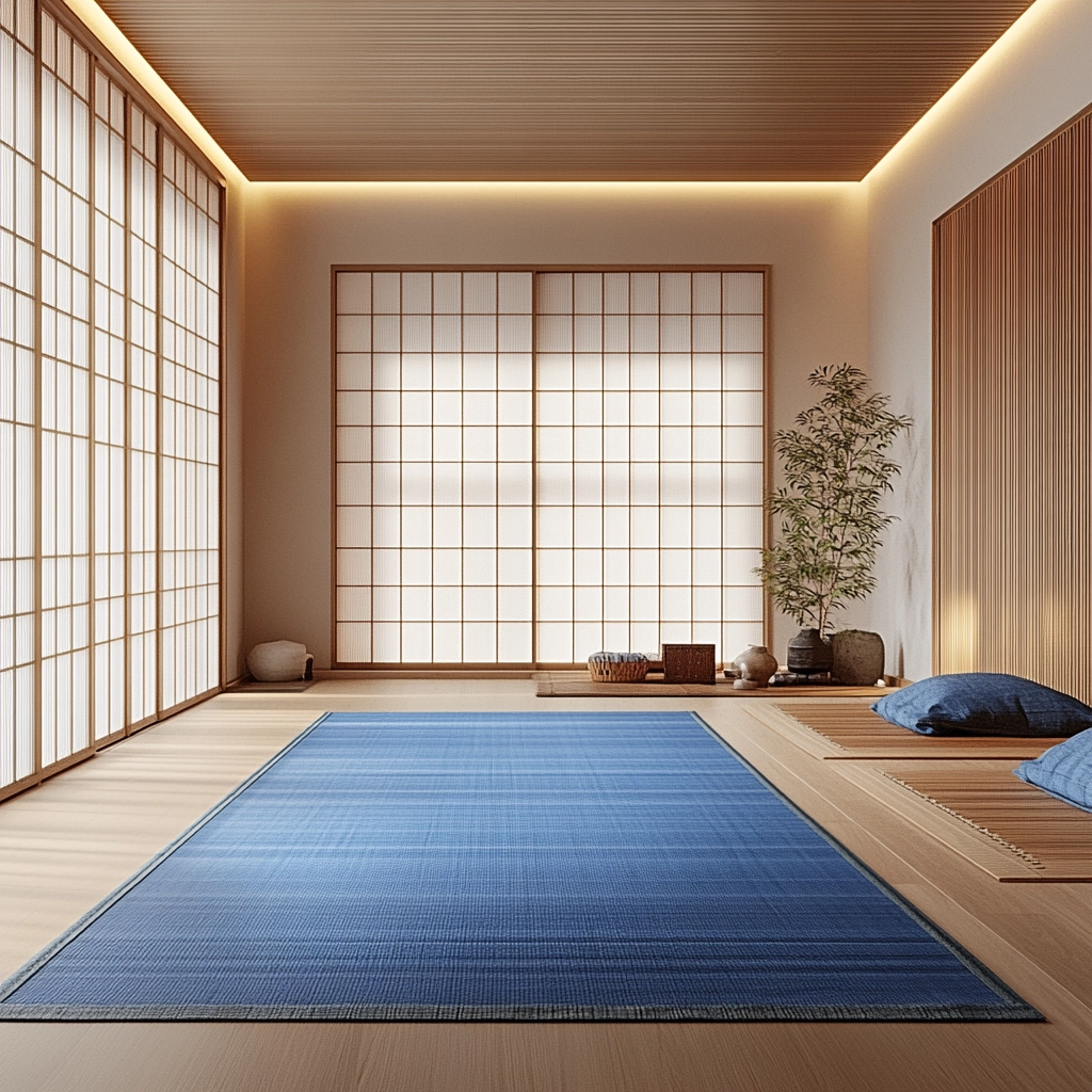 bedroom with blue rug 32