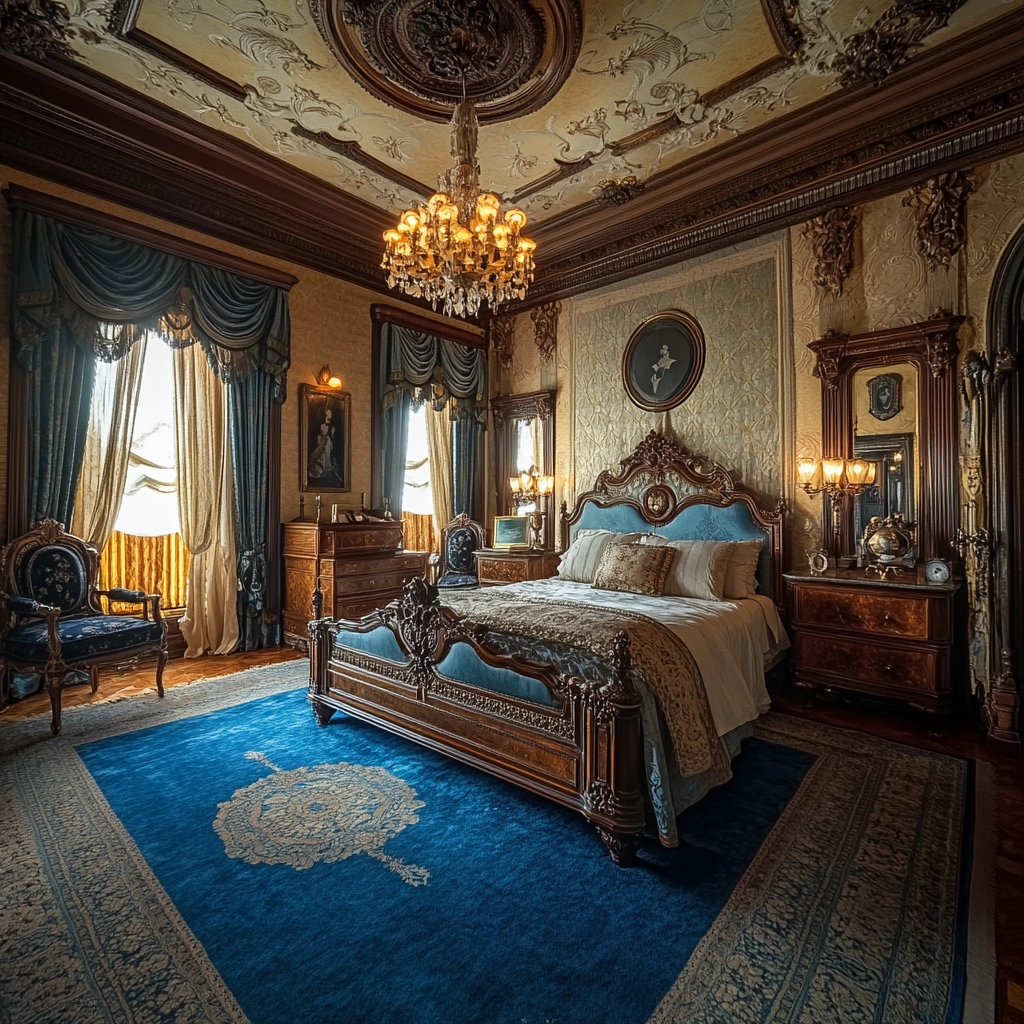 bedroom with blue rug 34