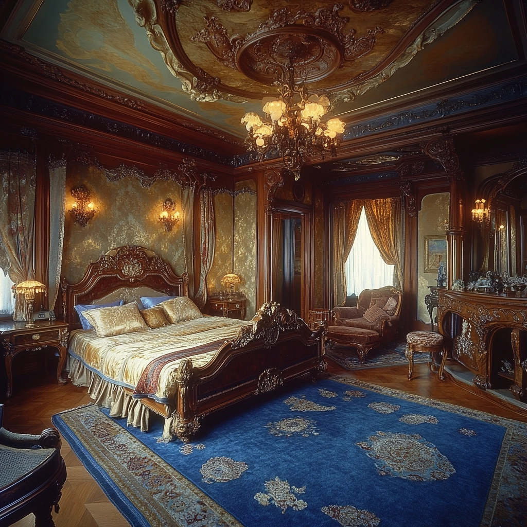 bedroom with blue rug 35
