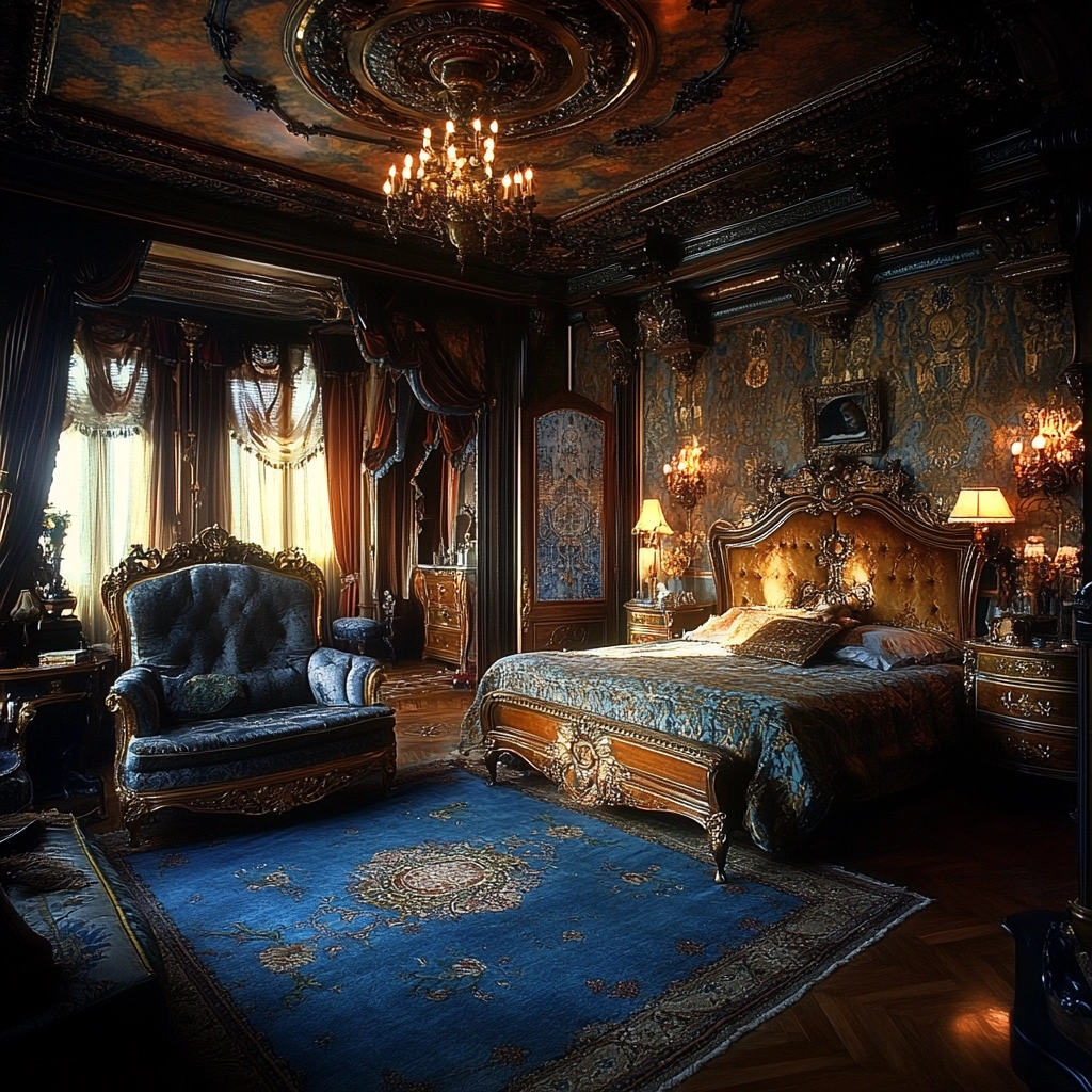 bedroom with blue rug 36