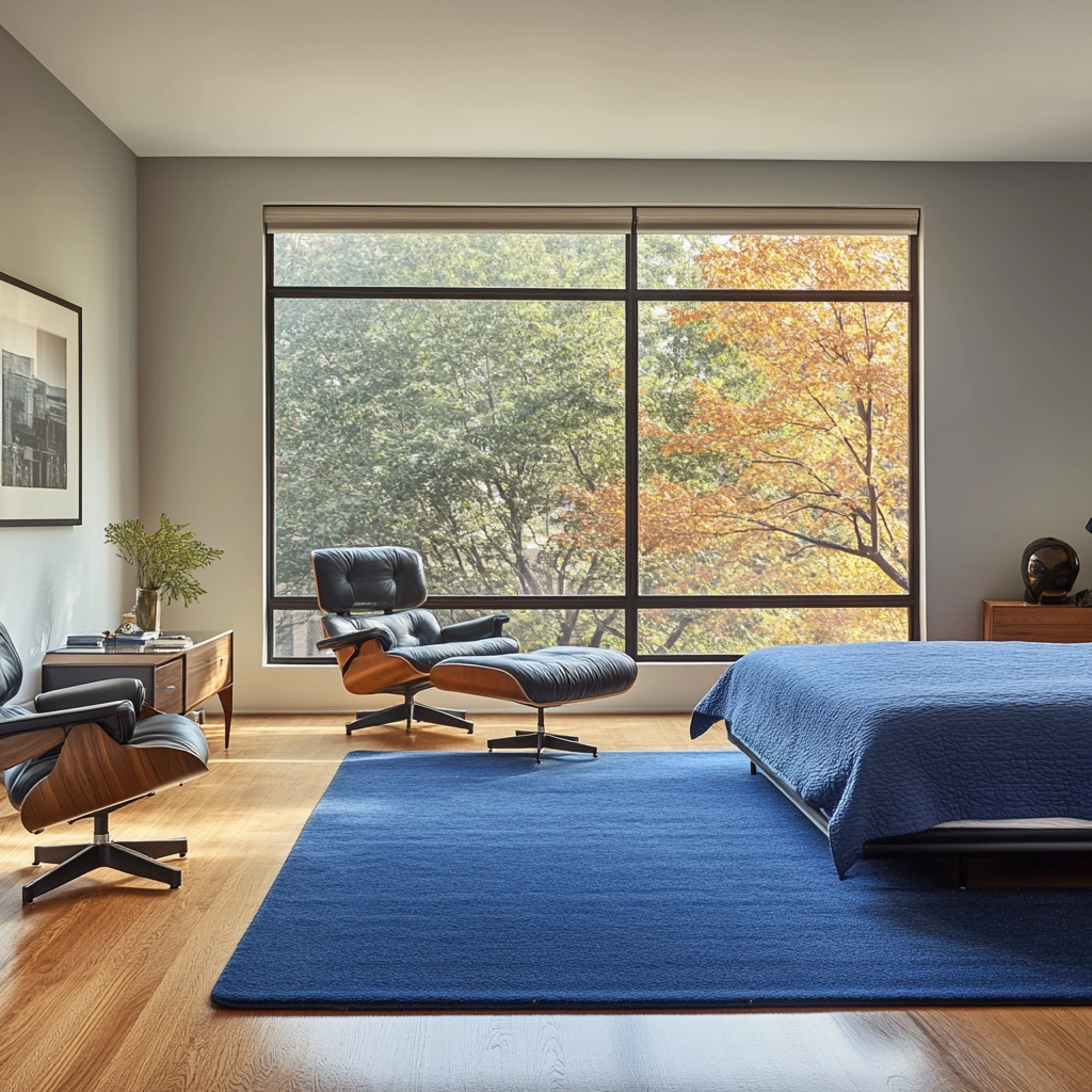 bedroom with blue rug 37