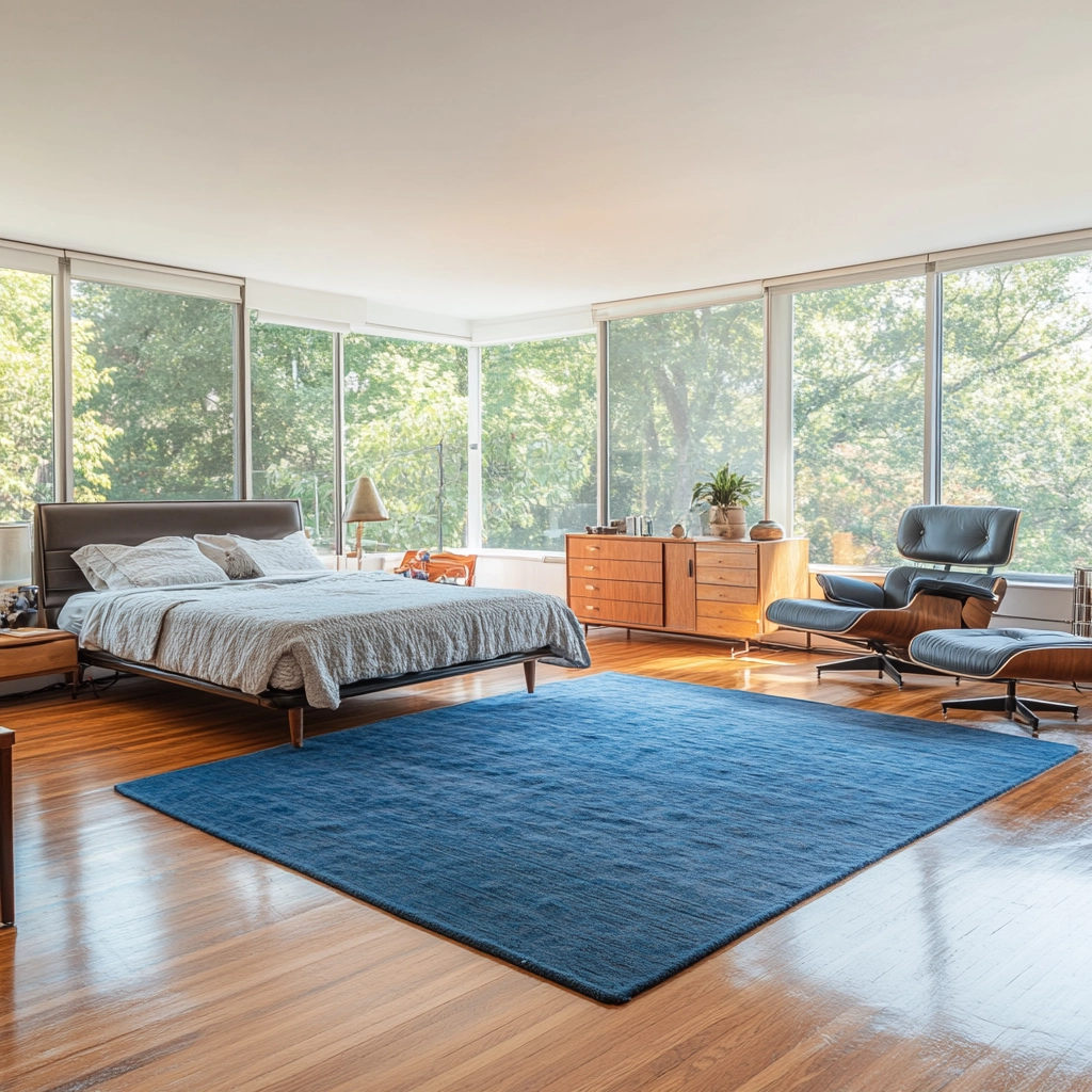 bedroom with blue rug 38
