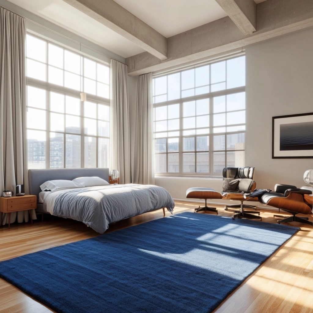 bedroom with blue rug 39
