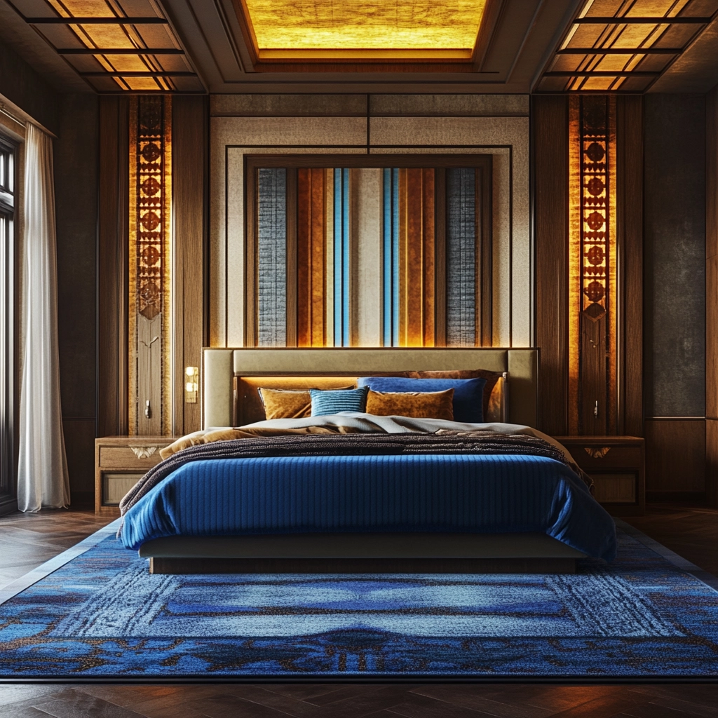 bedroom with blue rug 41