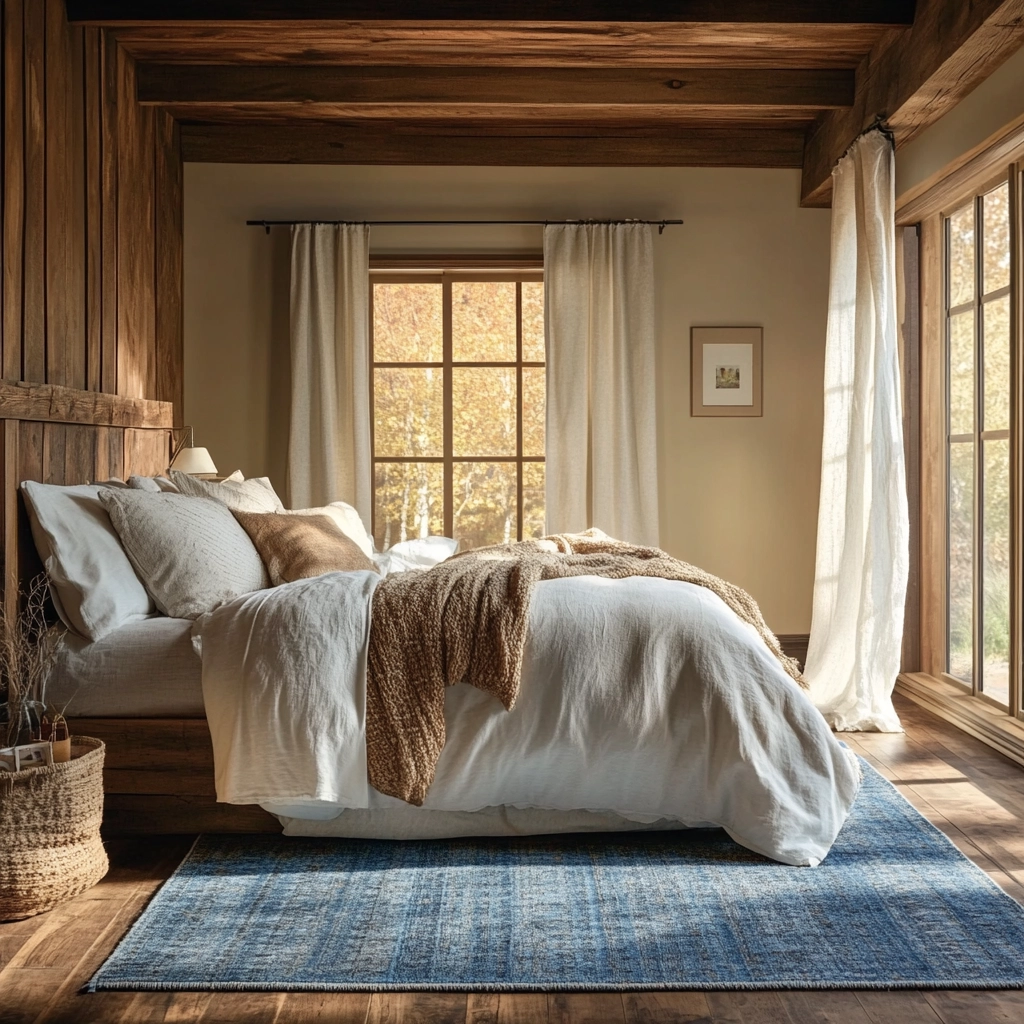 bedroom with blue rug 45