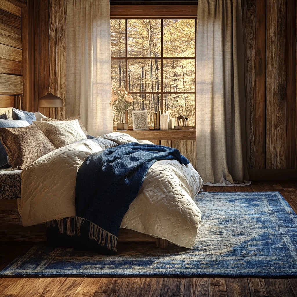 bedroom with blue rug 46