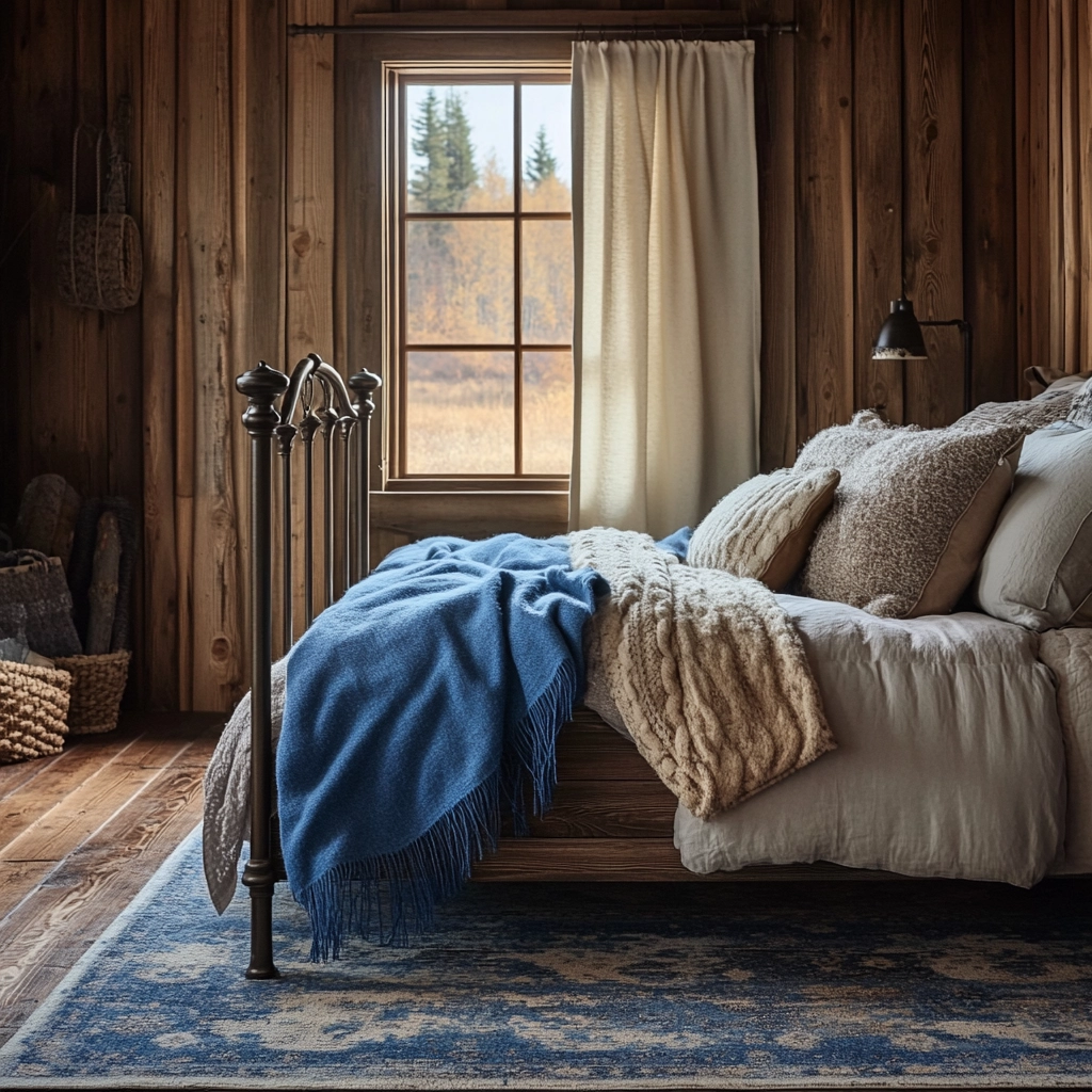 bedroom with blue rug 48