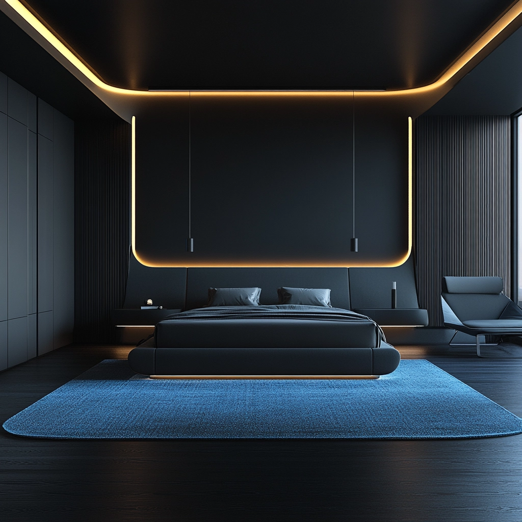 bedroom with blue rug 49