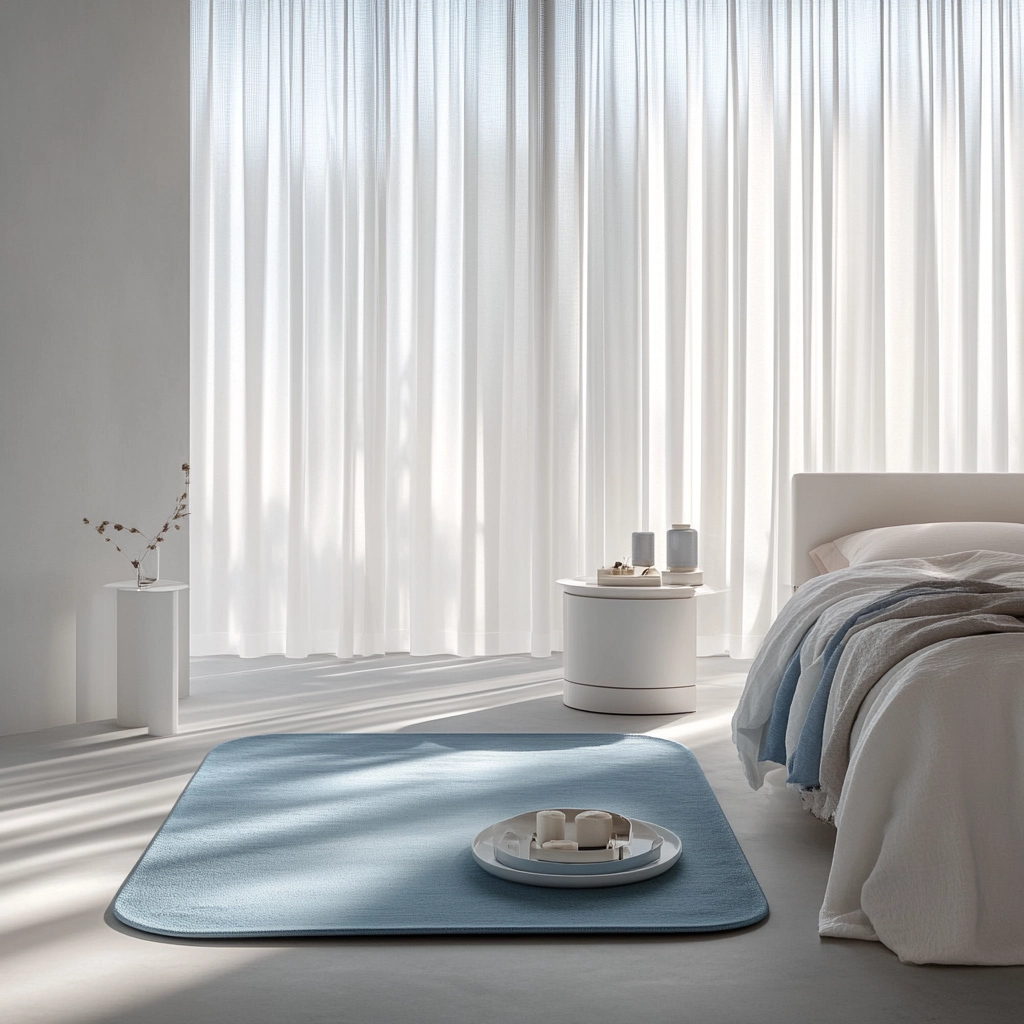 bedroom with blue rug 5