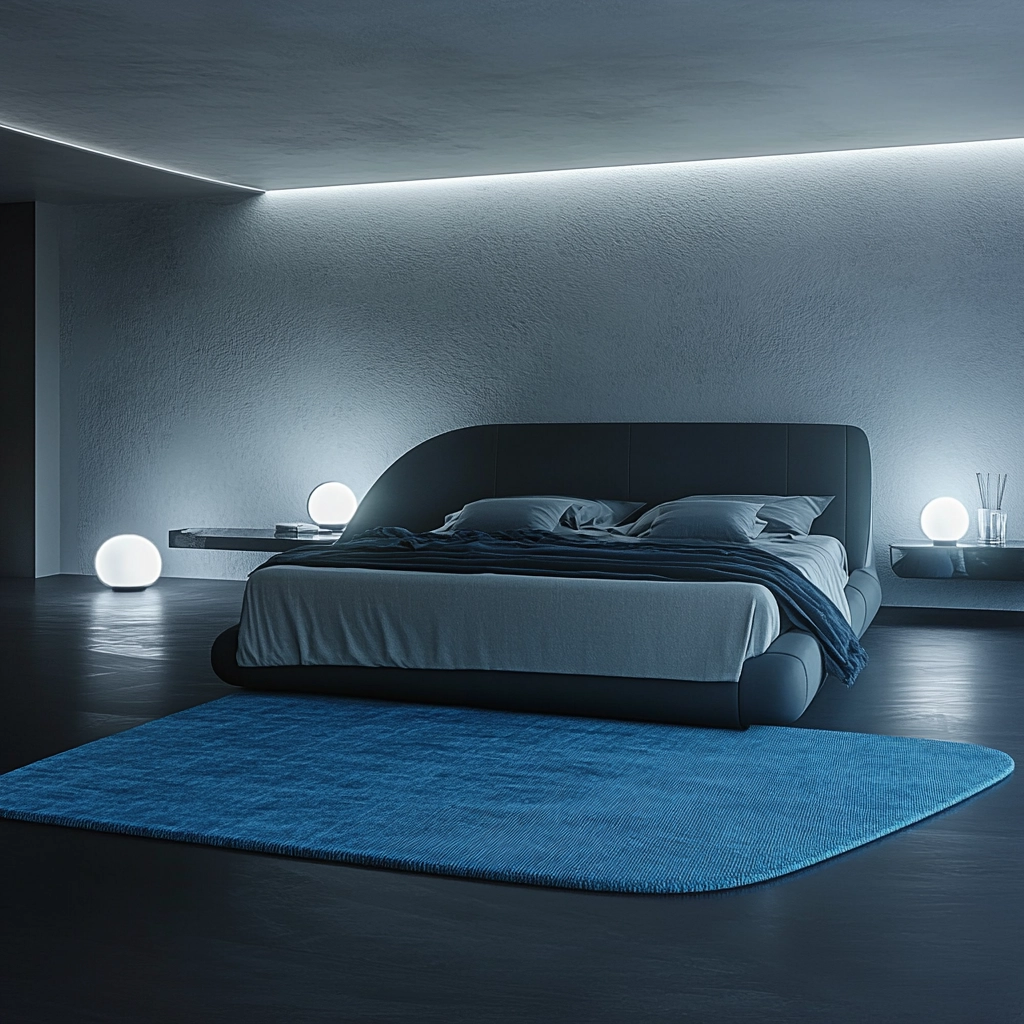 bedroom with blue rug 50