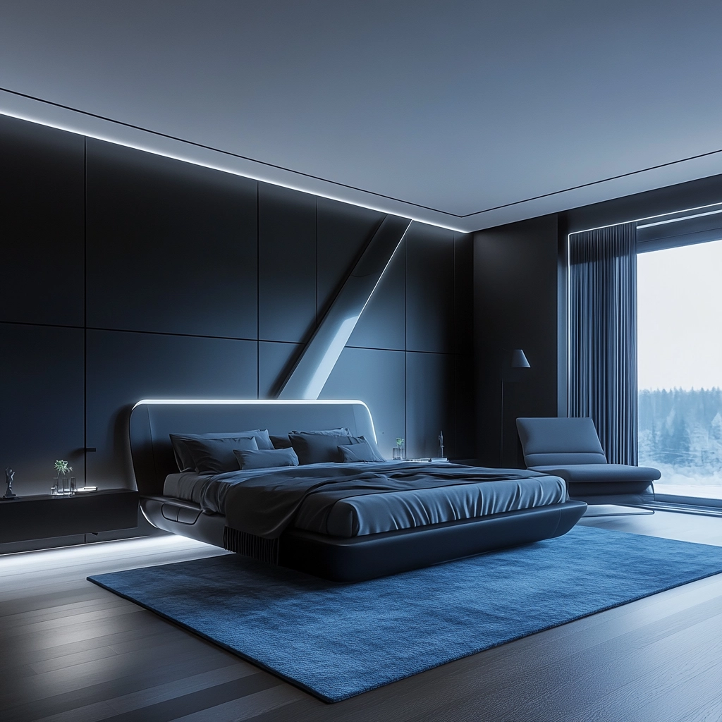bedroom with blue rug 51