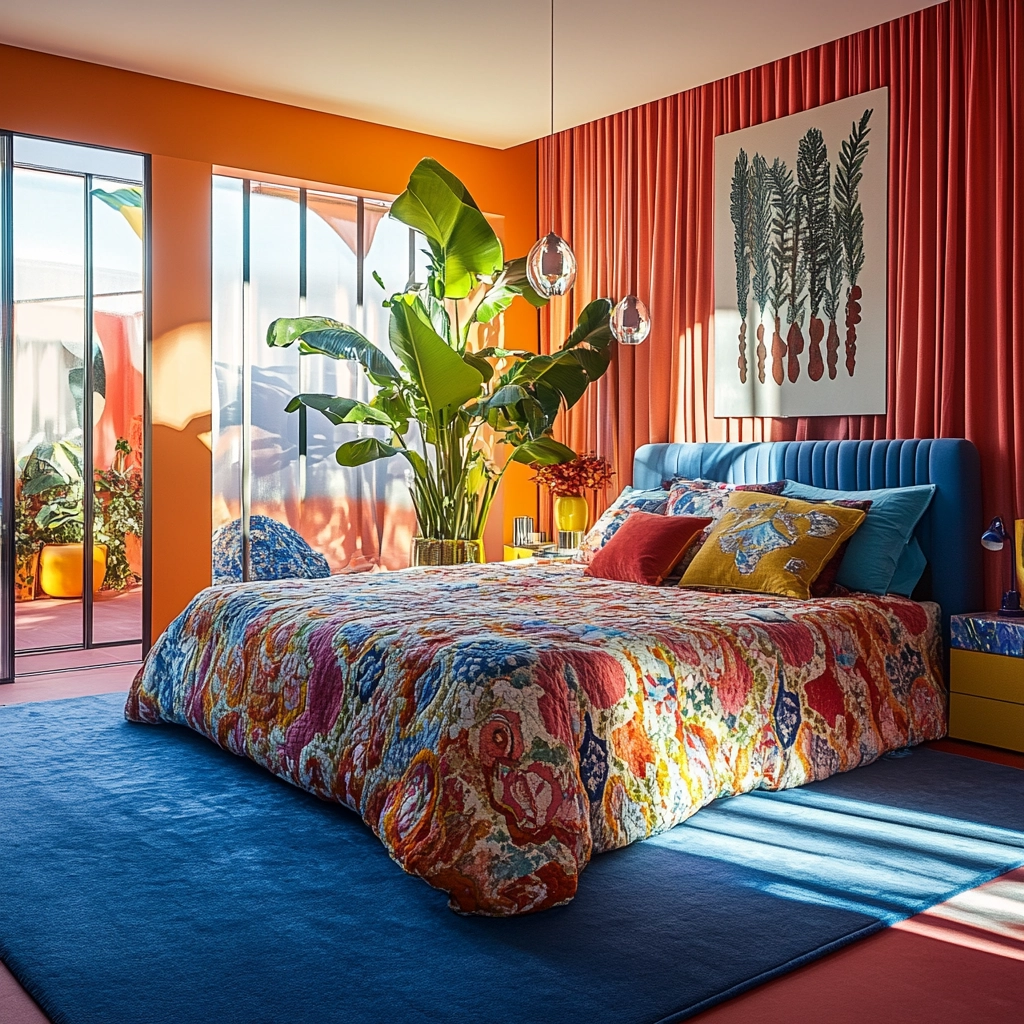 bedroom with blue rug 53