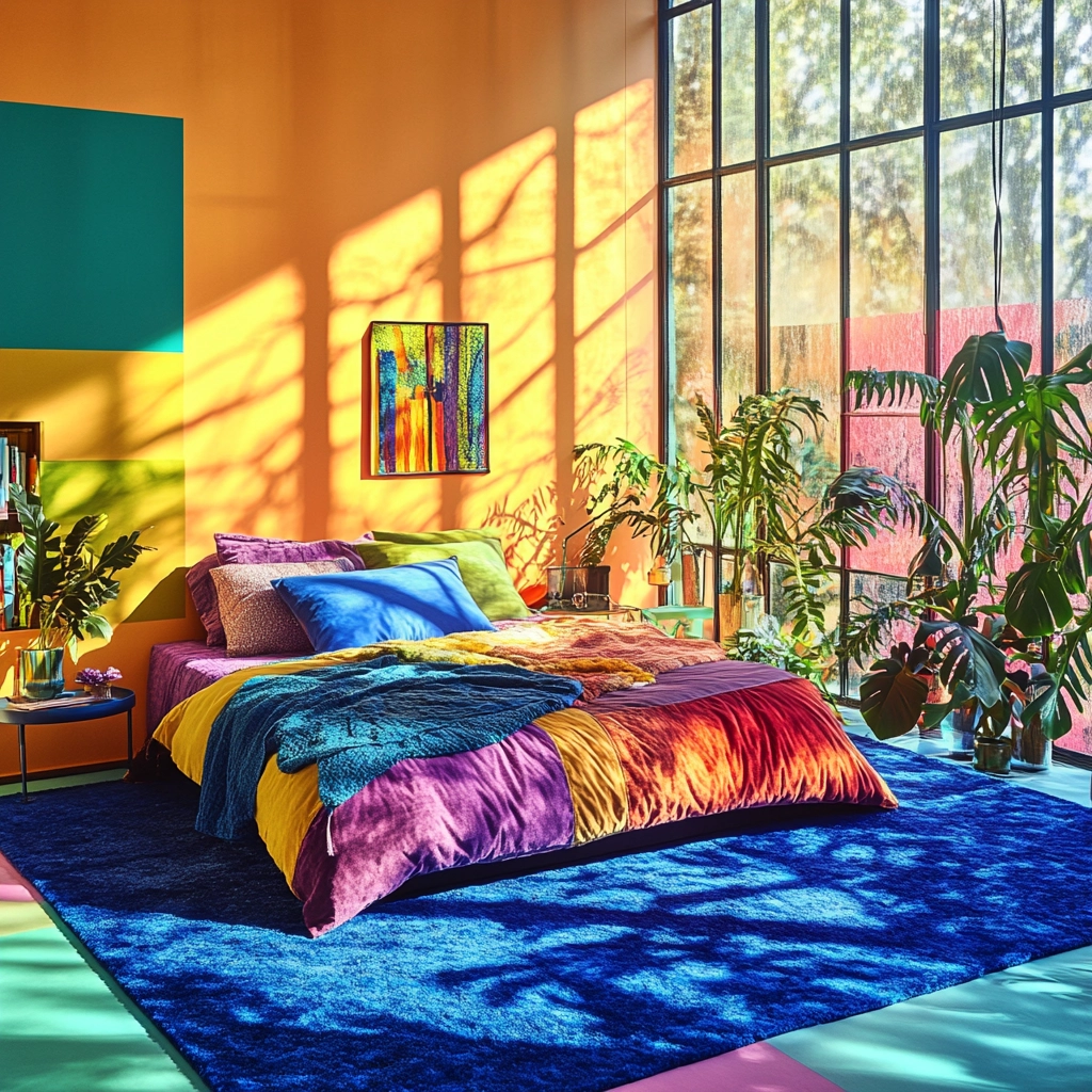 bedroom with blue rug 54