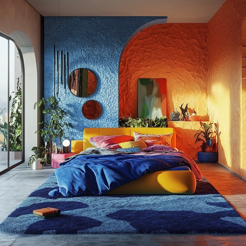 bedroom with blue rug 55