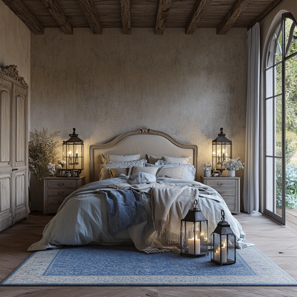 bedroom with blue rug 57