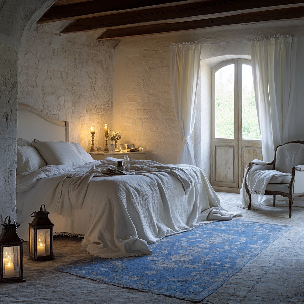 bedroom with blue rug 58