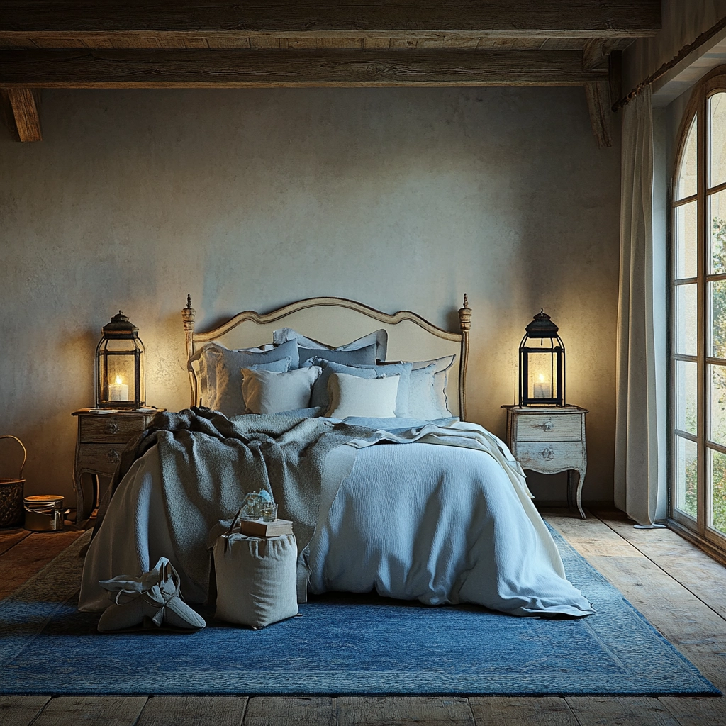 bedroom with blue rug 59