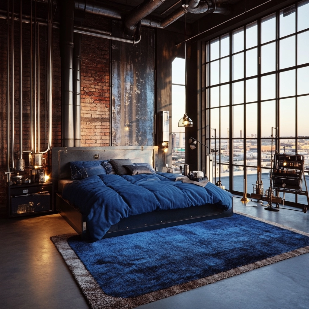 bedroom with blue rug 61