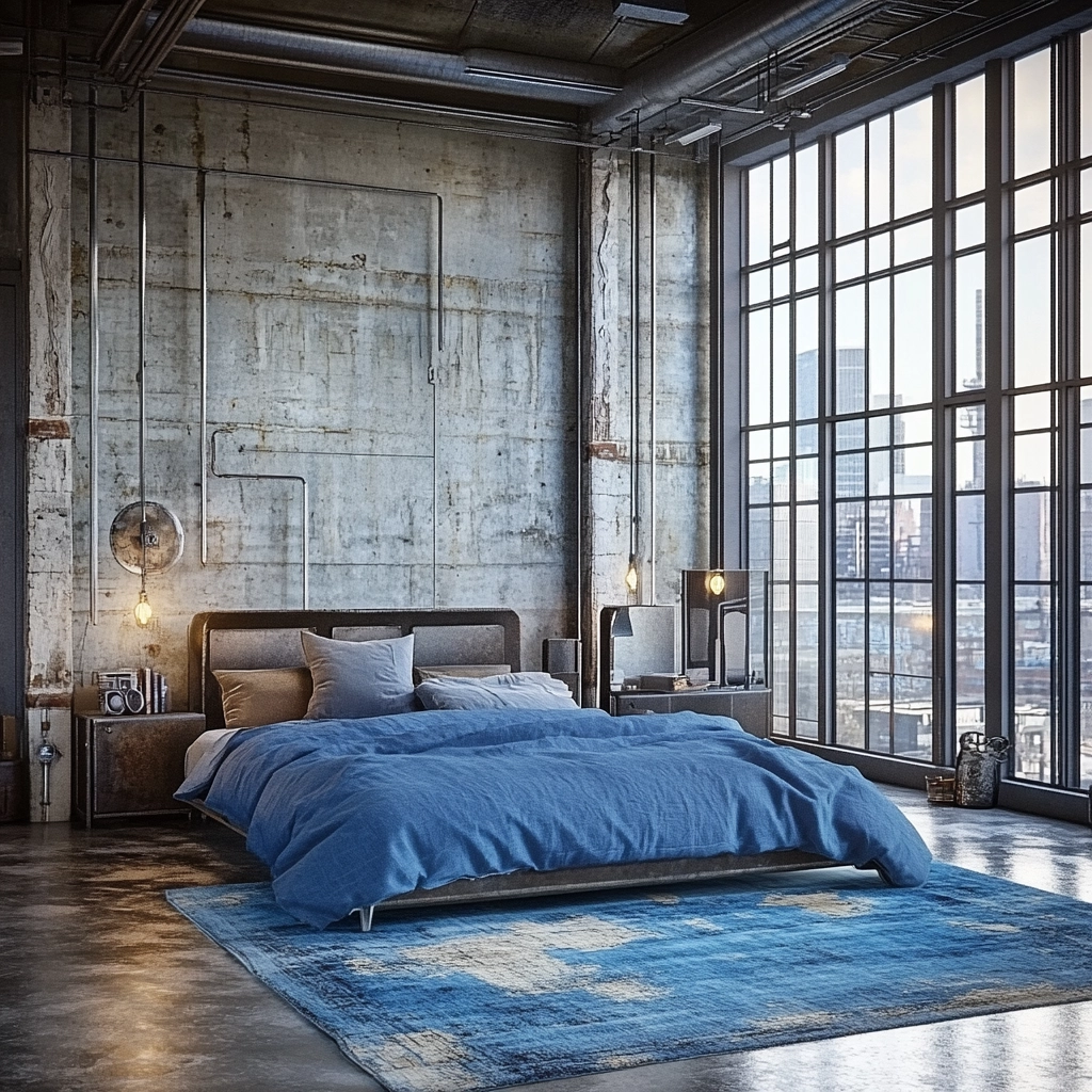 bedroom with blue rug 62
