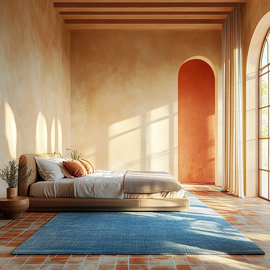 bedroom with blue rug 69