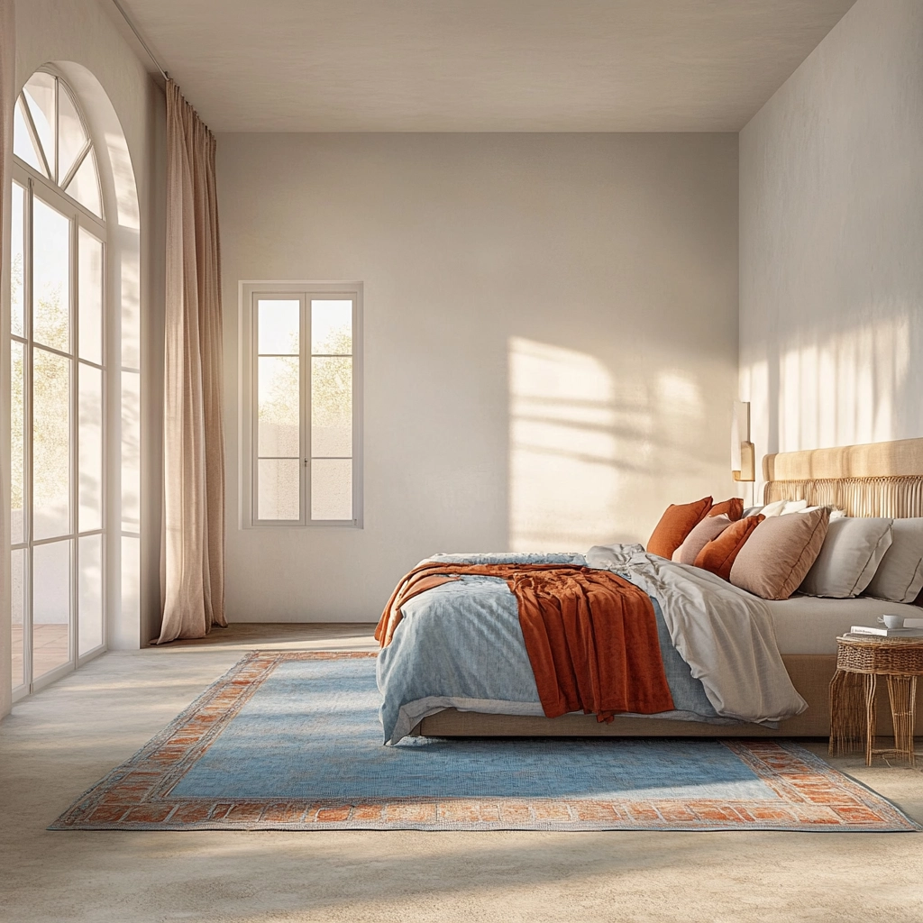 bedroom with blue rug 72