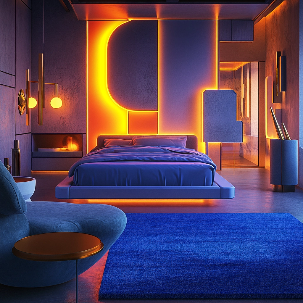 bedroom with blue rug 73