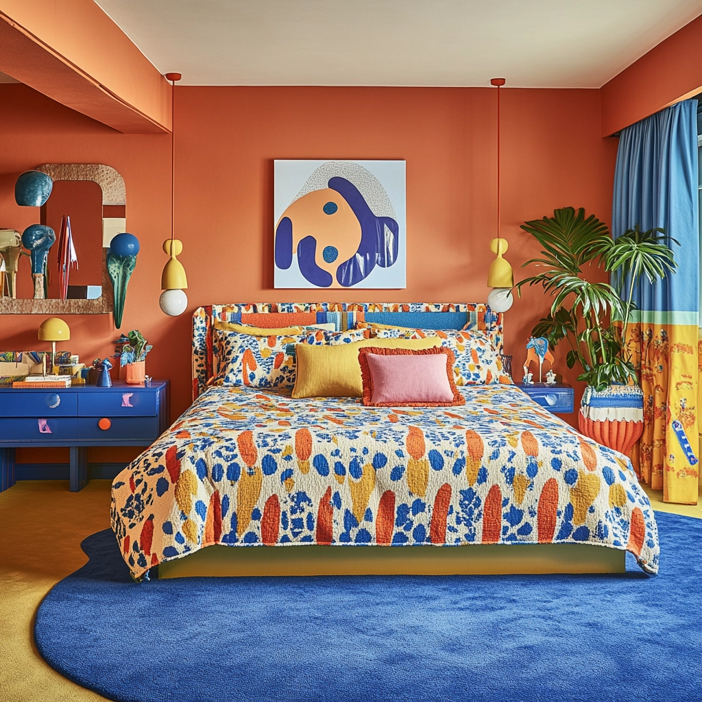 bedroom with blue rug 77