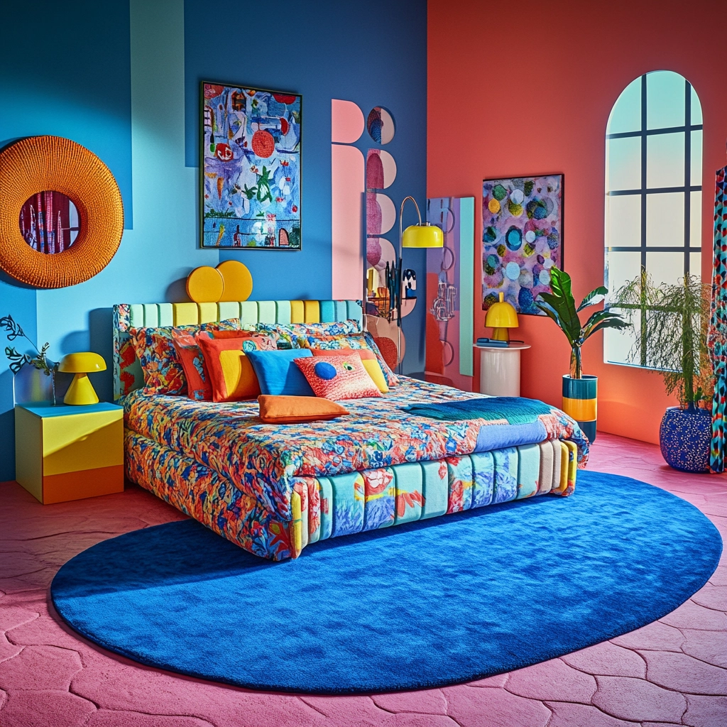 bedroom with blue rug 80