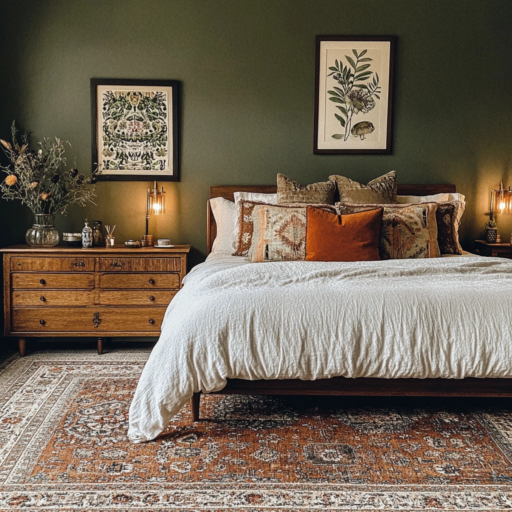 bedroom with dark grey carpet 11