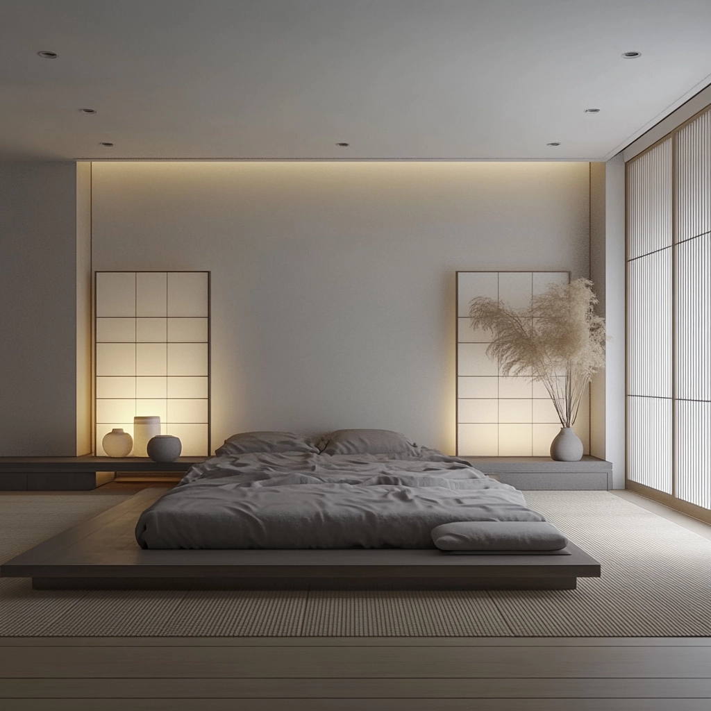 bedroom with dark grey carpet 21