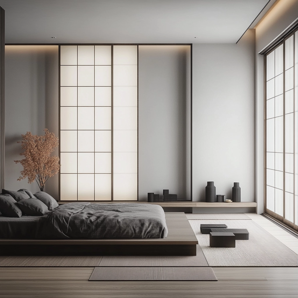 bedroom with dark grey carpet 22