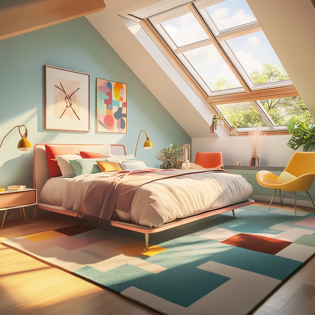 bedroom with dark grey carpet 28
