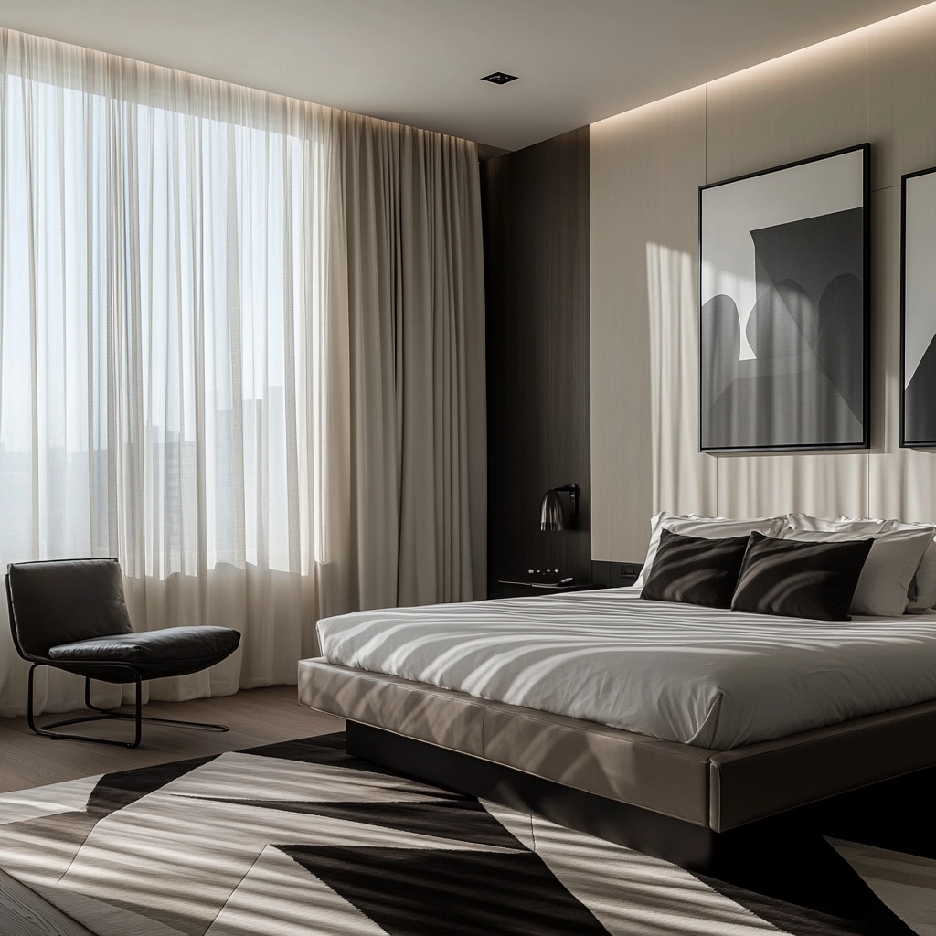 bedroom with dark grey carpet 5