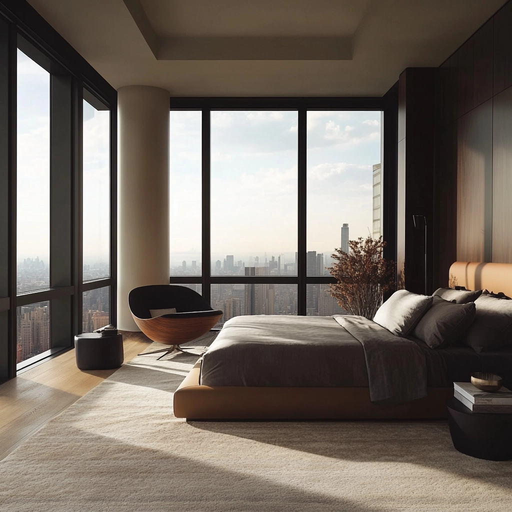bedroom with dark grey carpet 57