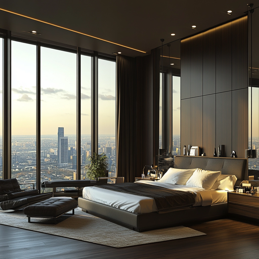 bedroom with dark grey carpet 60