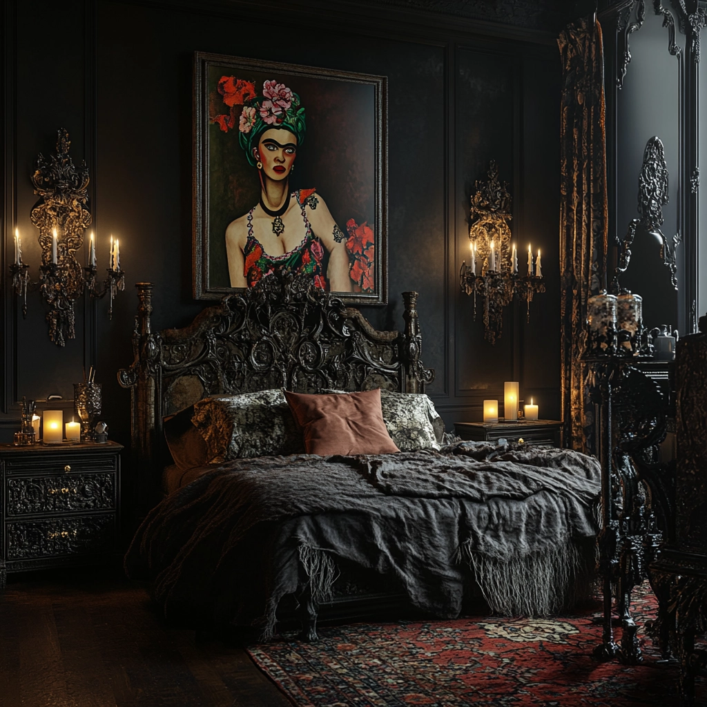 bedroom with dark grey carpet 65